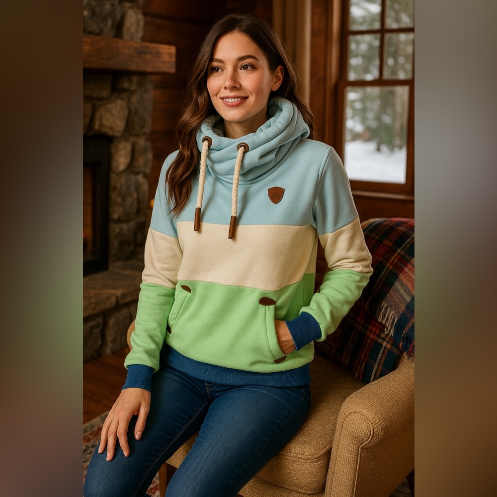 Wanakome Colorblock Funnel Neck Hoodie Medium | Cozy Casual Outdoorsy